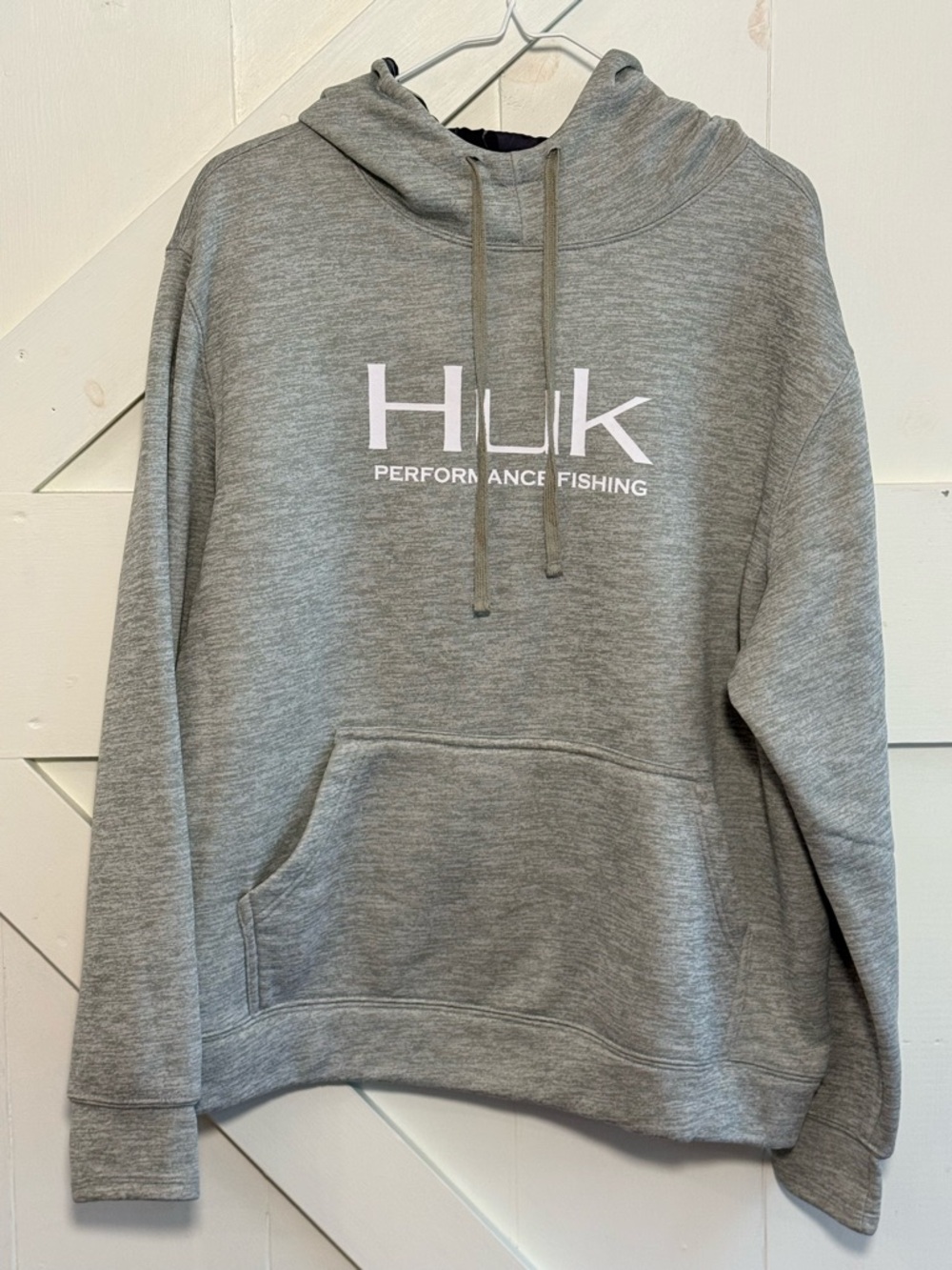 HUK Performance Fishing Hoodie Gray Men’s Large Camo Lined Outdoor Pullover
